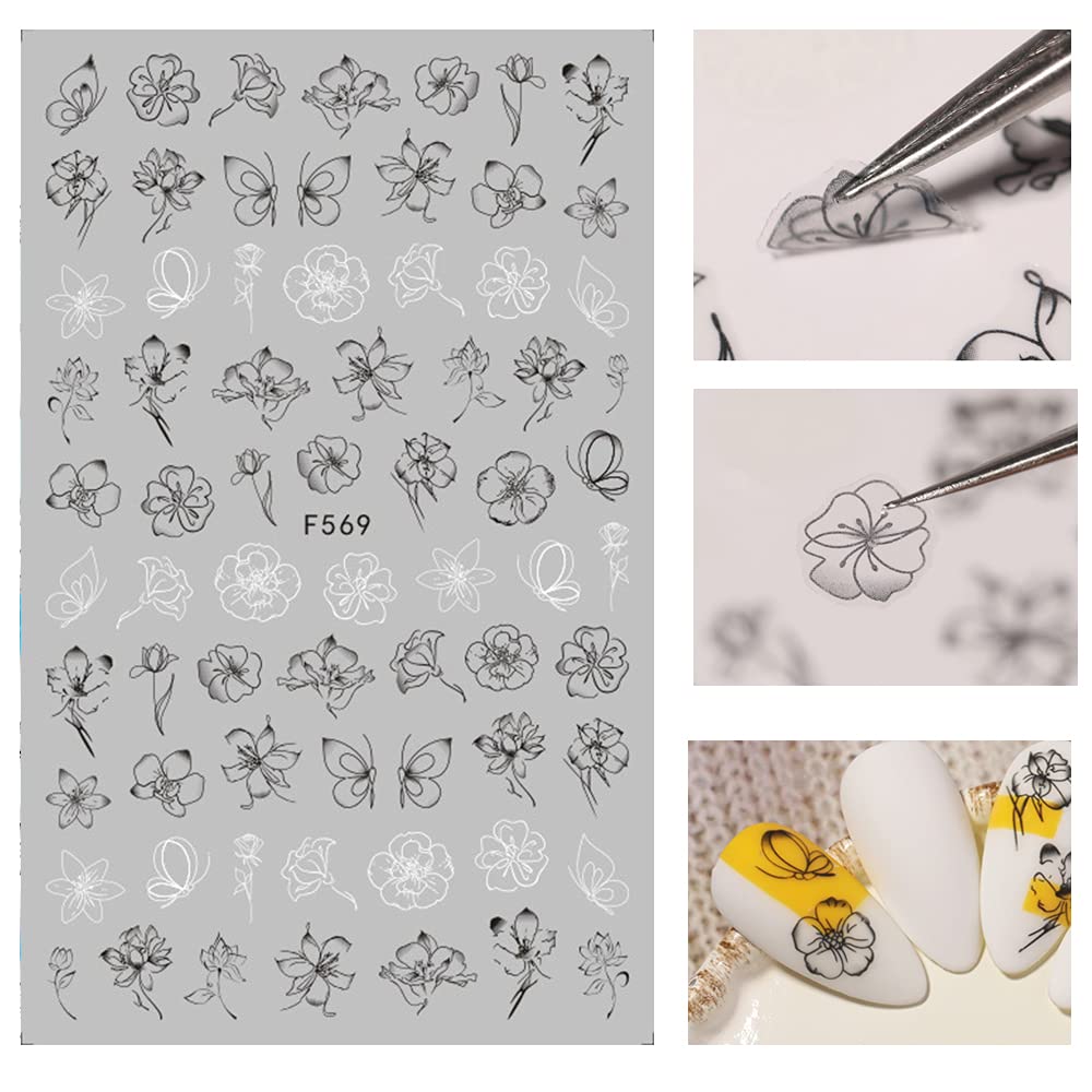 10 Sheets Black White Leaves Flowers Nail Stickers Decals,3D Self- Adhesive Retro Flower Vintage Vine Rose Flower Butterflies Nail Sticker for Women Beauty & Personal Care XMMXNBJ