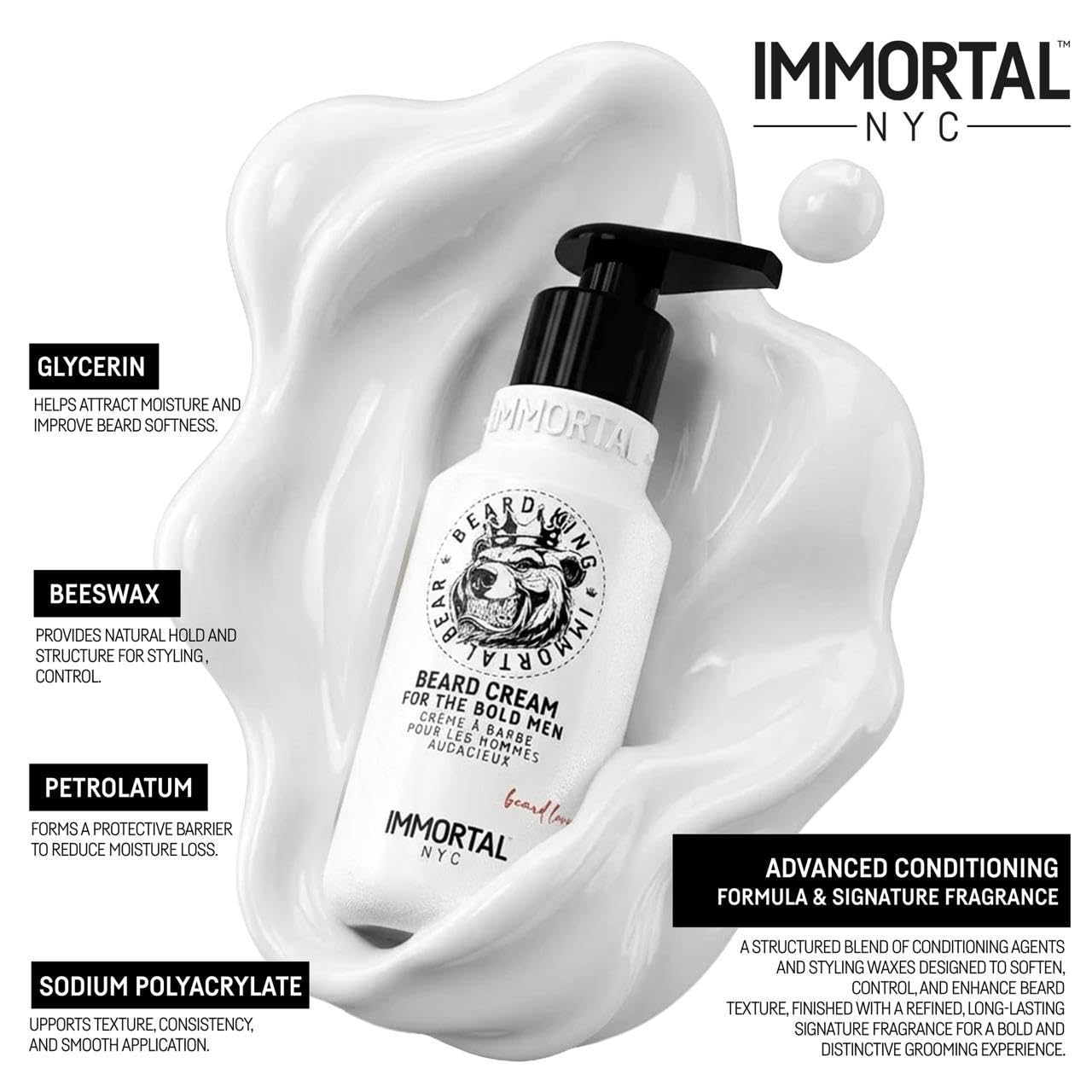Immortal NYC Beard King Beard Cream, 6.8 oz/ 200 ml - Softening Care - Deep Hydration & Itch Relief - Non-Greasy & Smooth Finish Beauty and Personal Care Immortal NYC