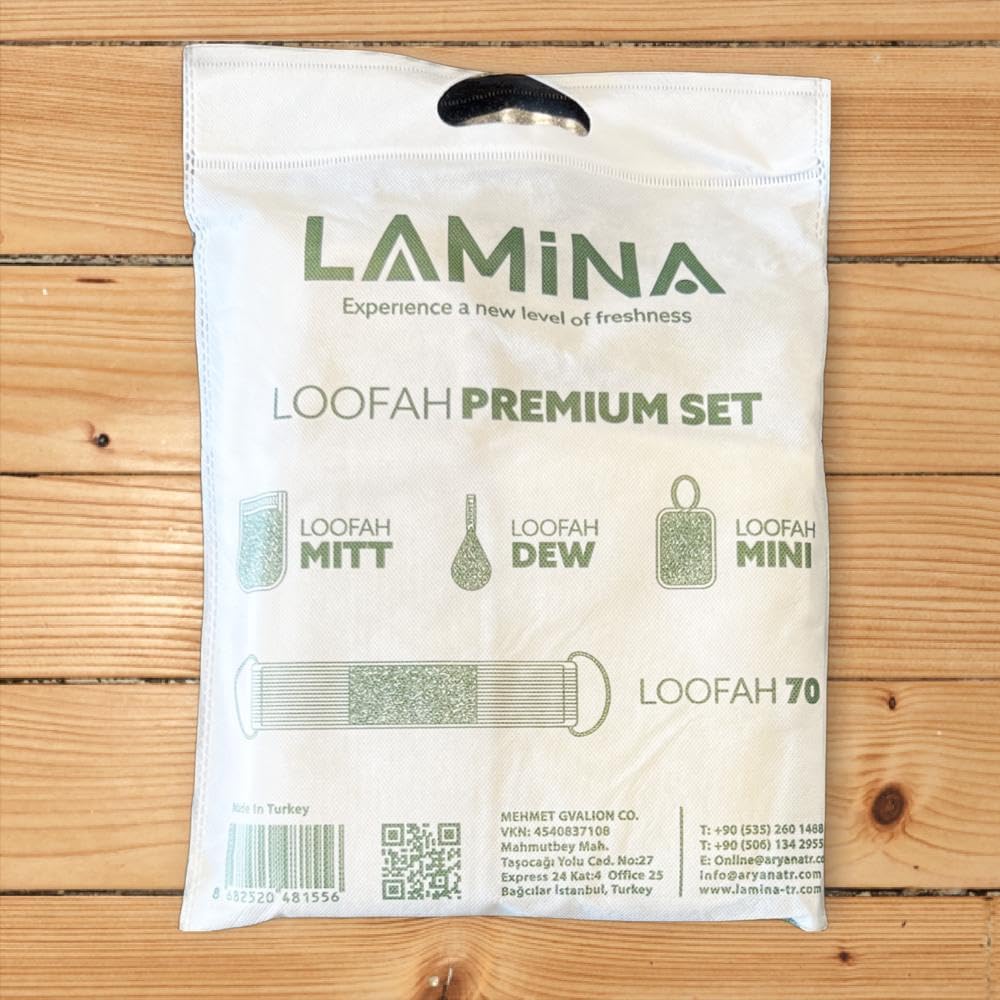 4 PCS - Lamina Natural-Organic, Loofah Sponge, Body Scrubber, Shower Beth Loofah (Back Long, Double Sided Mitt, Mini Mitt and Face loofah) Beauty and Personal Care Veteran Textile Towels