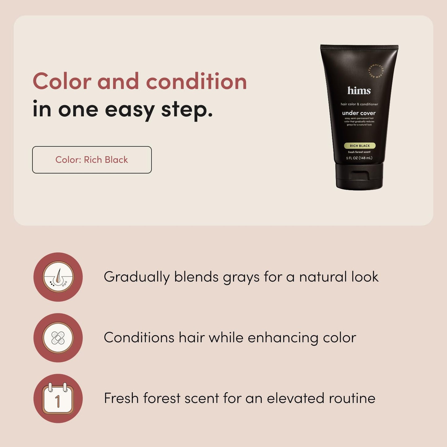 hims Under Cover Hair Color & Conditioner - With Argan Oil - Semi-Permanent In-Shower Hair Dye - Blends Grays Naturally - Sulfate-Free & Cruelty-Free Beauty & Personal Care HIMS & HERS