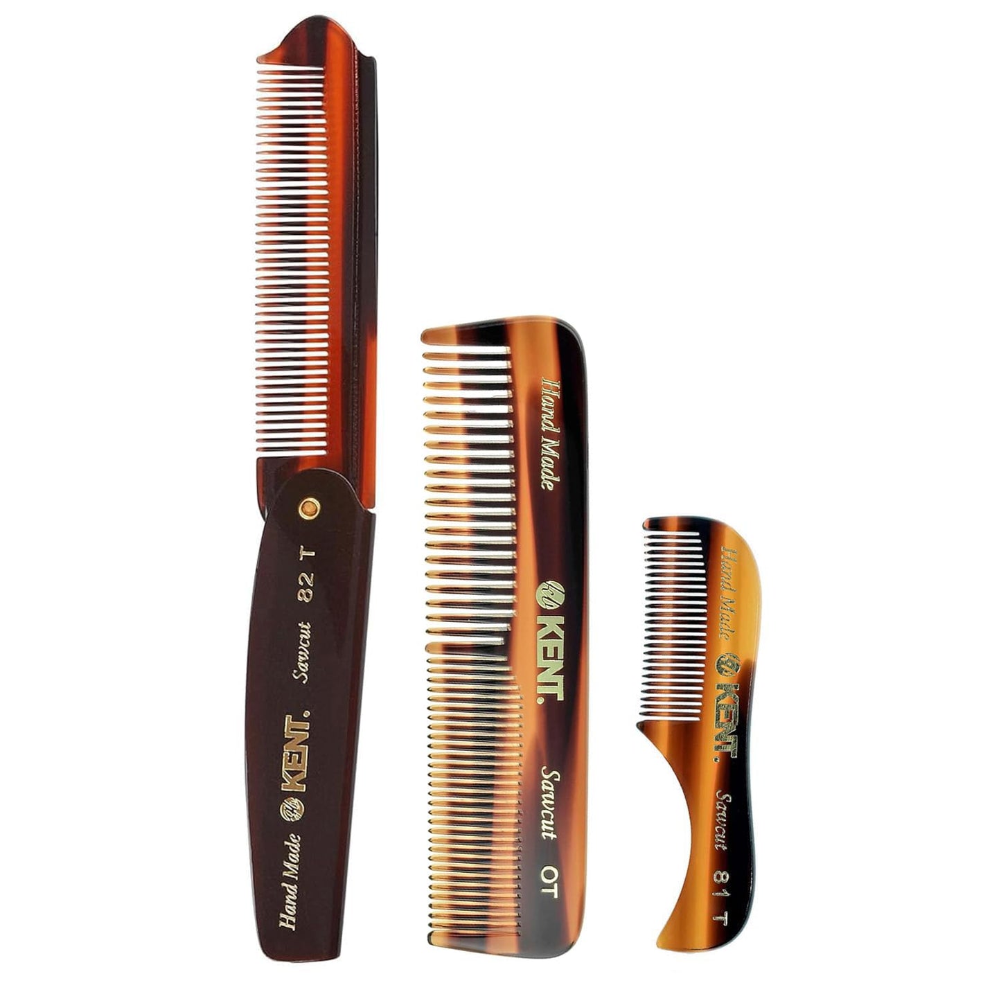 Kent Set Men's Hair Pocket Combs, 81T X-Small, OT All Fine Tooth, 82T Fine Tooth Folding Comb. Best Hair, Beard and Mustache Grooming Kit for Travel Beauty and Personal Care KENT