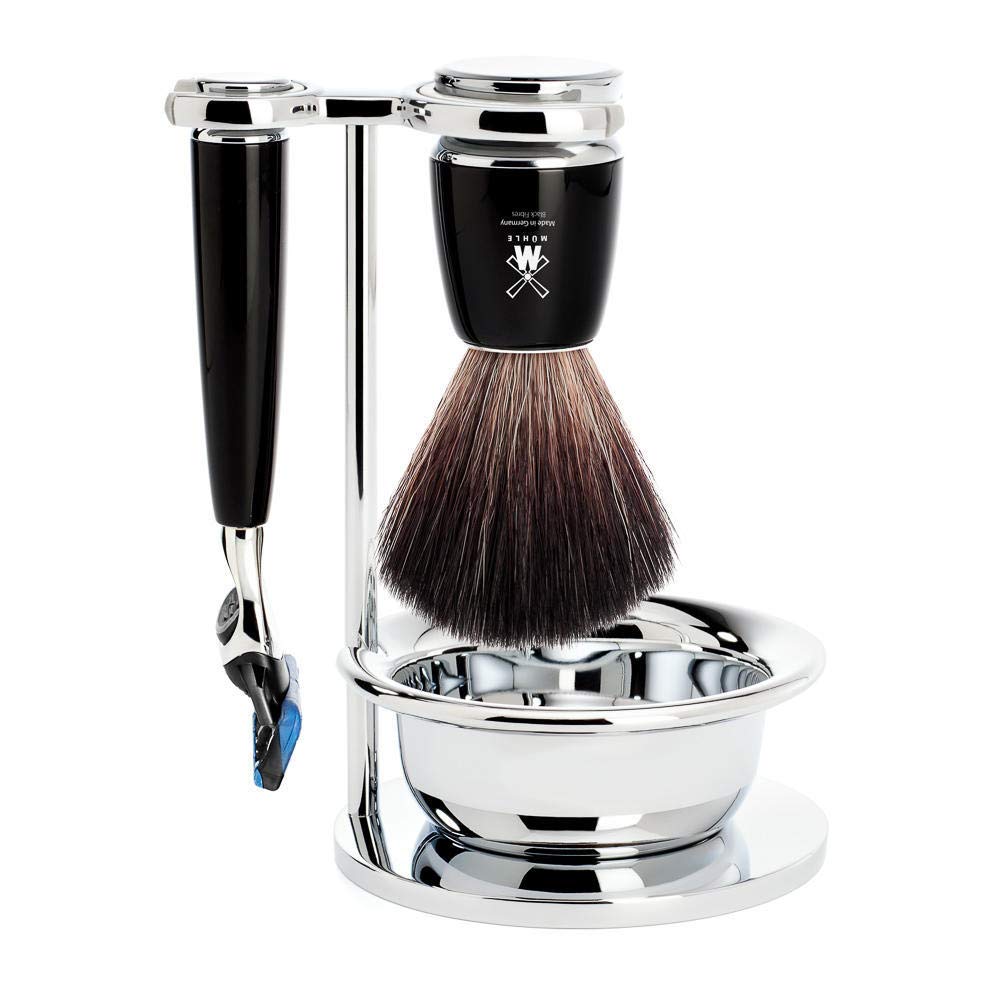 MÜHLE RYTMO Modern 4-Piece Black Fiber Brush 5-Blade Razor Luxury Shaving Set Beauty and Personal Care MÜHLE