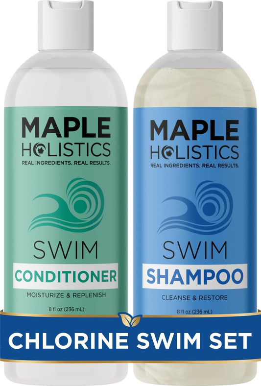 After Swim Shampoo and Conditioner Set - Chlorine Shampoo and Conditioner for Swimmers with Tea Tree and Rosemary Oil - Clarifying Shampoo for Hard Beauty & Personal Care Maple Holistics