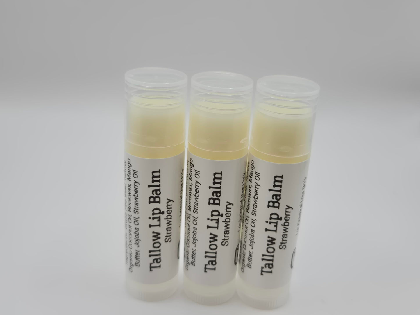 Tallow Lip Balm (3 Pack) (Strawberry) Handmade Grass Fed Beef Tallow Lip Balm with Nourishing Oils Beauty and Personal Care Pilgrimage Vibes
