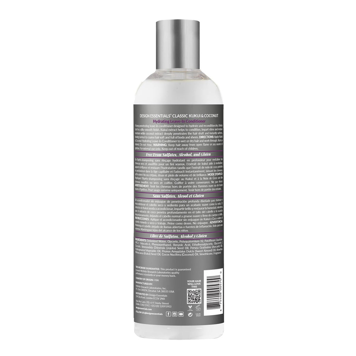Design Essentials Natural Kukui & Coconut Hydrating Leave-In Conditioner For Relaxed And Natural Hair - 8 Oz