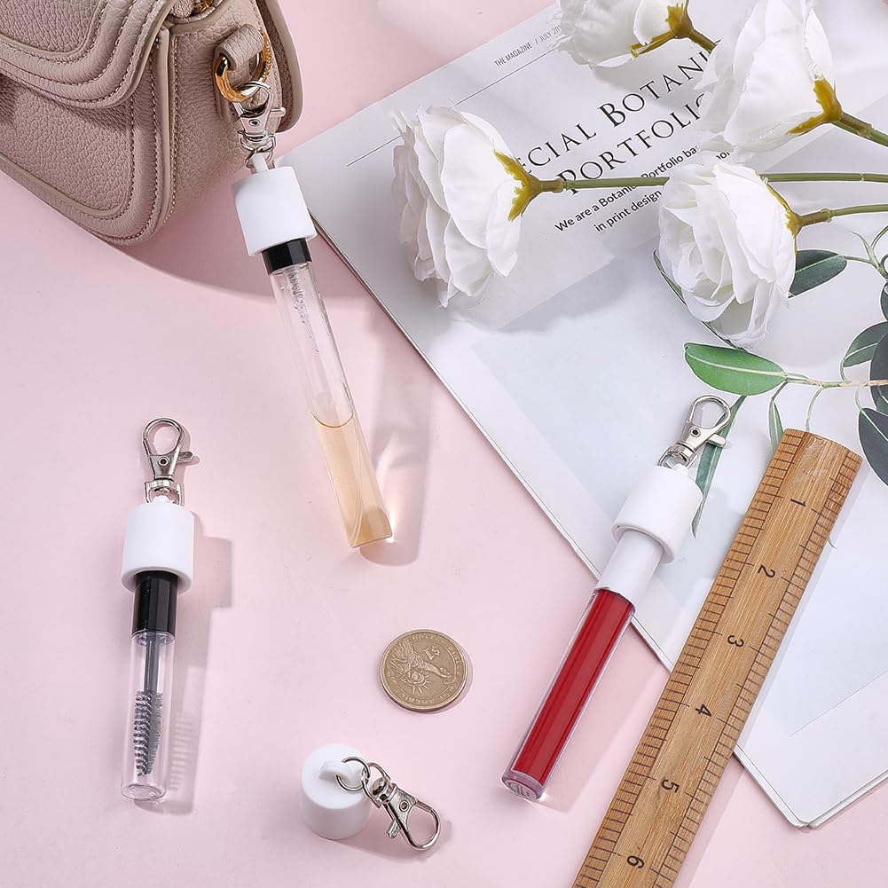 CRASPIRE 4Pcs Lip Balm Keychains Silicone Cap White Lip Gloss Key Chain Portable Holder Durable Practical Accessory Replacement Secure Clip for Bags Beauty and Personal Care CRASPIRE