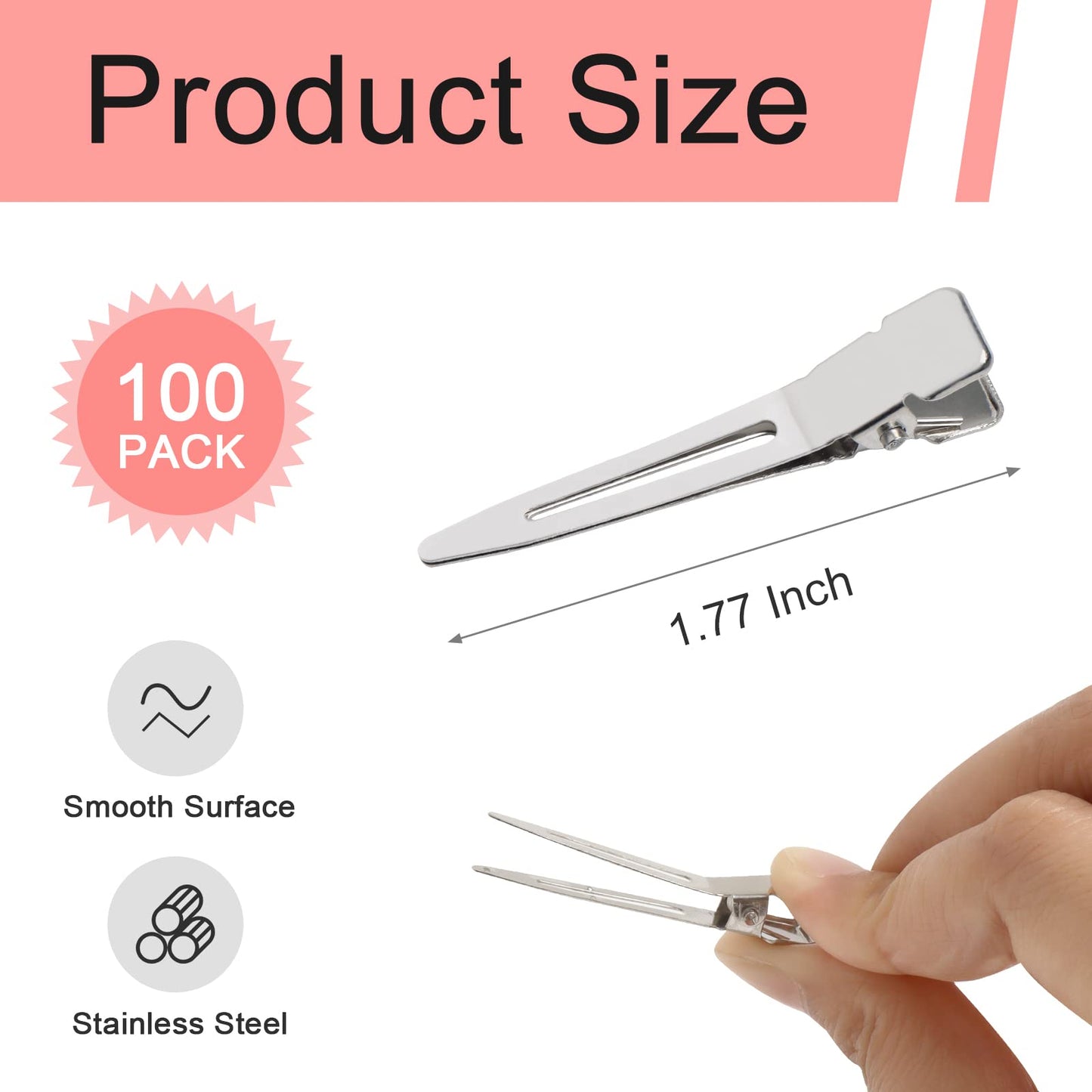 SBYURE 100 Pack 1.77 Inch Single Prong Pin Curl Duckbill Clips,Silver Setting Section Hair Clips Metal Alligator Clips for Hair Extensions Beauty & Personal Care SBYURE