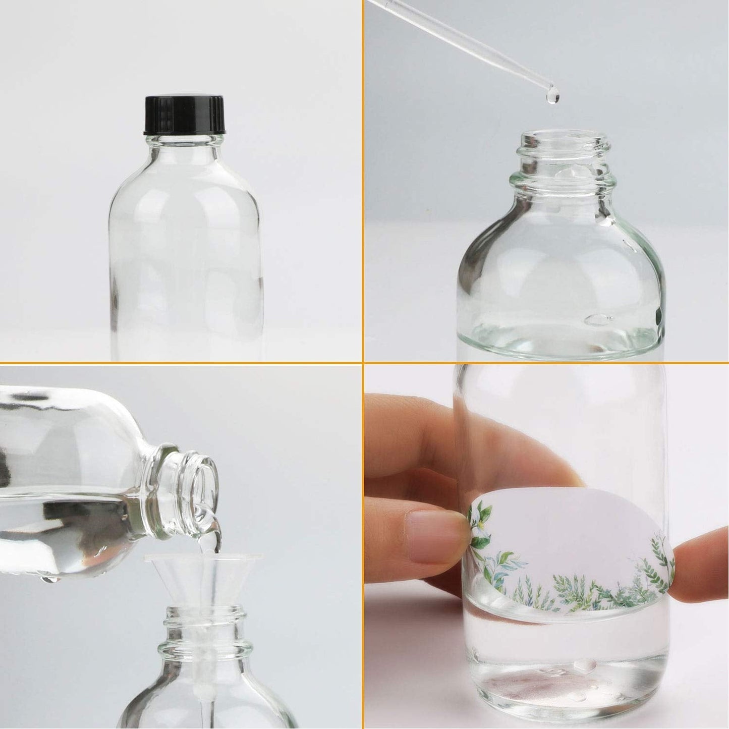 8oz Clear Glass Bottle, Reusable Glass Bottles with Airtight Lid for Shampoo, Conditioner, Essential Oils, Set of 20 (Clear) Beauty & Personal Care COMUDOT