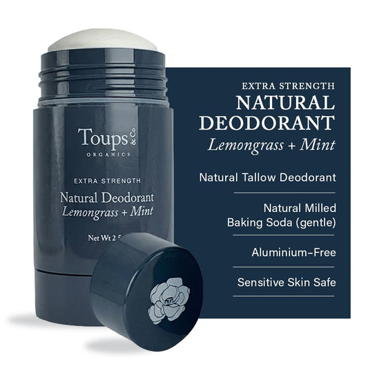 Toups & Co Natural Extra-Strength Deodorant-Lemon Grass & Mint - Aluminum-Free Odor Protection - Grass-Fed Tallow & Magnesium - Baking Soda Balanced Beauty and Personal Care Toups and Co
