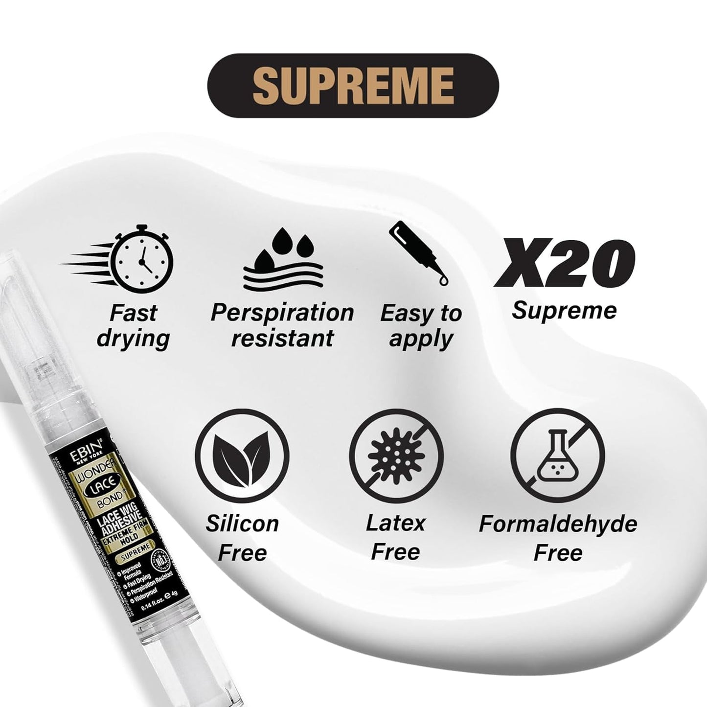 EBIN NEW YORK Wonder Lace Bond Silicone Pen Type 4g - Supreme (Extreme Firm Hold) | No Residue Improved Formula Easy to Apply Fast Drying Waterproof Beauty & Personal Care EBIN NEW YORK