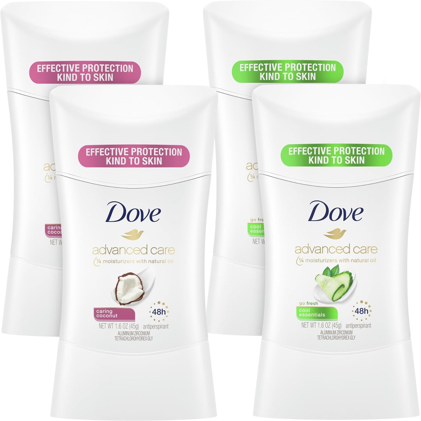 Dove Deodorant for Women Variety 4-Pack - Caring Coconut + Cool Essentials, Advanced Care Antiperspirant Deodorants, 48H Protection, 1.6 Oz Ea Beauty and Personal Care Dove