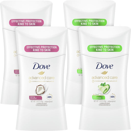 Dove Deodorant for Women Variety 4-Pack - Caring Coconut + Cool Essentials, Advanced Care Antiperspirant Deodorants, 48H Protection, 1.6 Oz Ea Beauty and Personal Care Dove