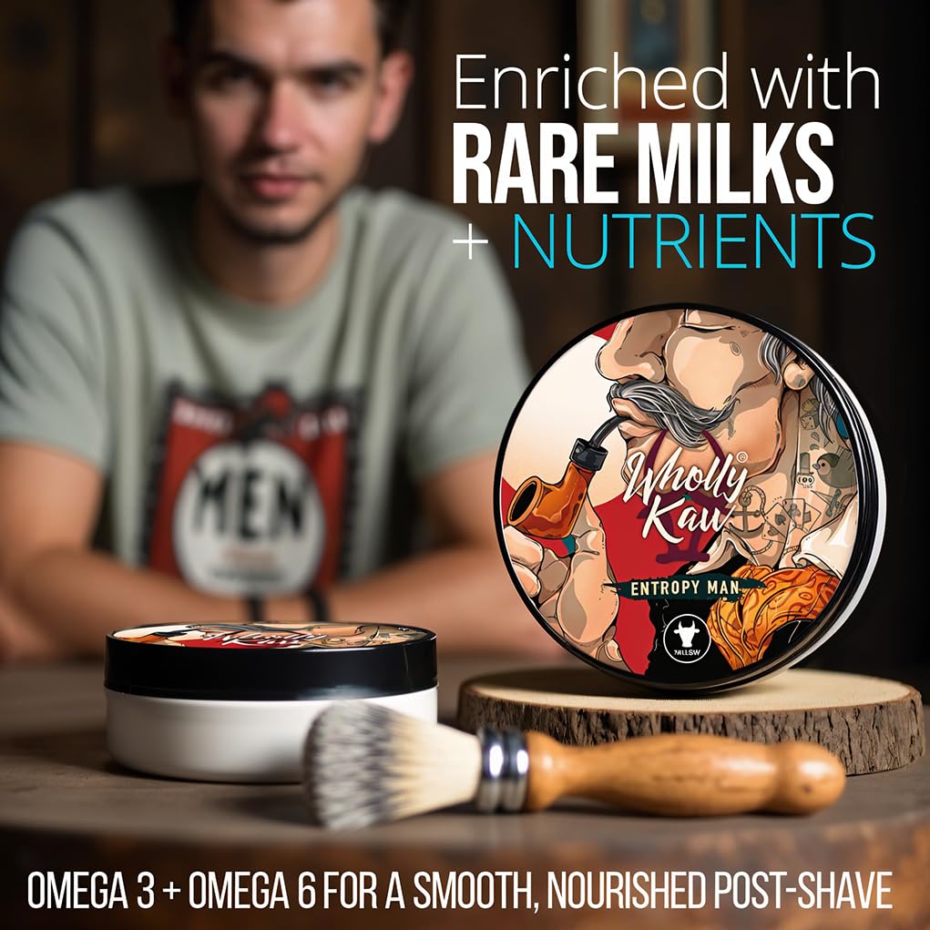 Entropy Man Tallow Shaving Soap. Enriched with Donkey Milk, Water Buffalo Milk, Whey Proteins, Omega 3, Omega 6, Hops Extract. Tobacco, Leather, Plum Beauty and Personal Care Wholly Kaw