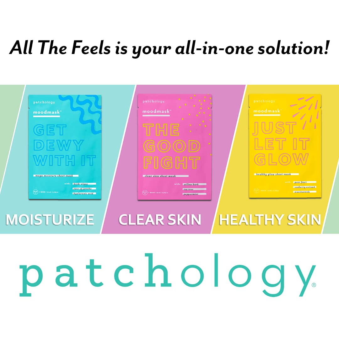 Patchology "All the Feels Sheet Masks - Hydrating Face Masks for dry skin and blotchy redness. Facial Sheet Mask Skincare Treatment to reduce Beauty & Personal Care Patchology