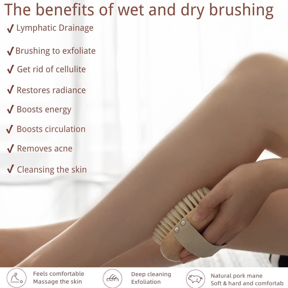 Ergonomic Premium Wood Body Brush for Wet & Dry Use - Easy to Carry, Soft Bristles Exfoliate Dead Skin & Cellulite, Ideal for Dry Brushing, Enhances Beauty and Personal Care Smiley smith