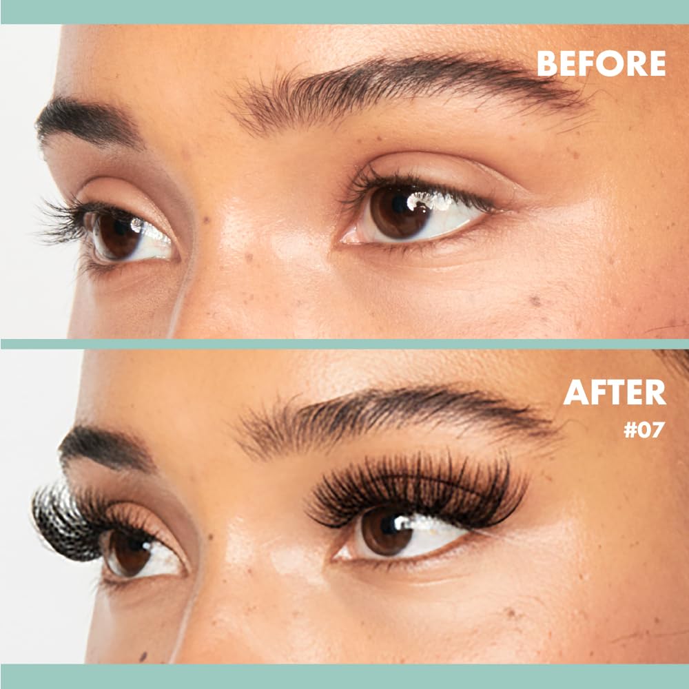 i-ENVY False Lashes Flick'd D-Curl Strip Lashes Volume Bouncy Natural Clear Band Cat Eye Dramatic Trendy Extensions Reusable Eye Lashes (07) Beauty & Personal Care i•ENVY