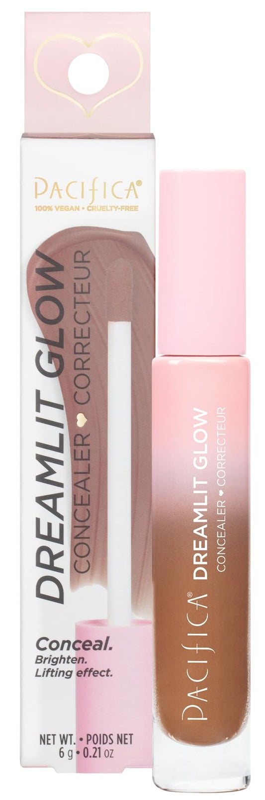 Pacifica Concealer - DreamLit Glow Full Coverage Concealer with Squalane for Dark Circles & Dark Spot Correction, Lightweight & Long-Lasting, Vegan &