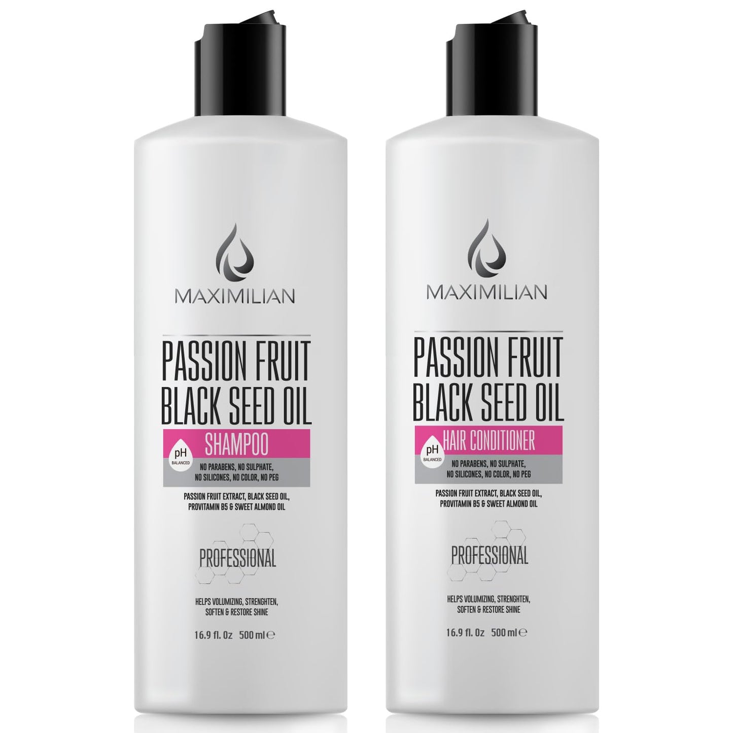 Maximilian Passion Fruit Black Seed Oil Curly Hair Shampoo and Conditioner Set- Extra Volumizing, Strengthing, Moisturizing, Hydration and Shine Beauty & Personal Care MAXIMILIAN