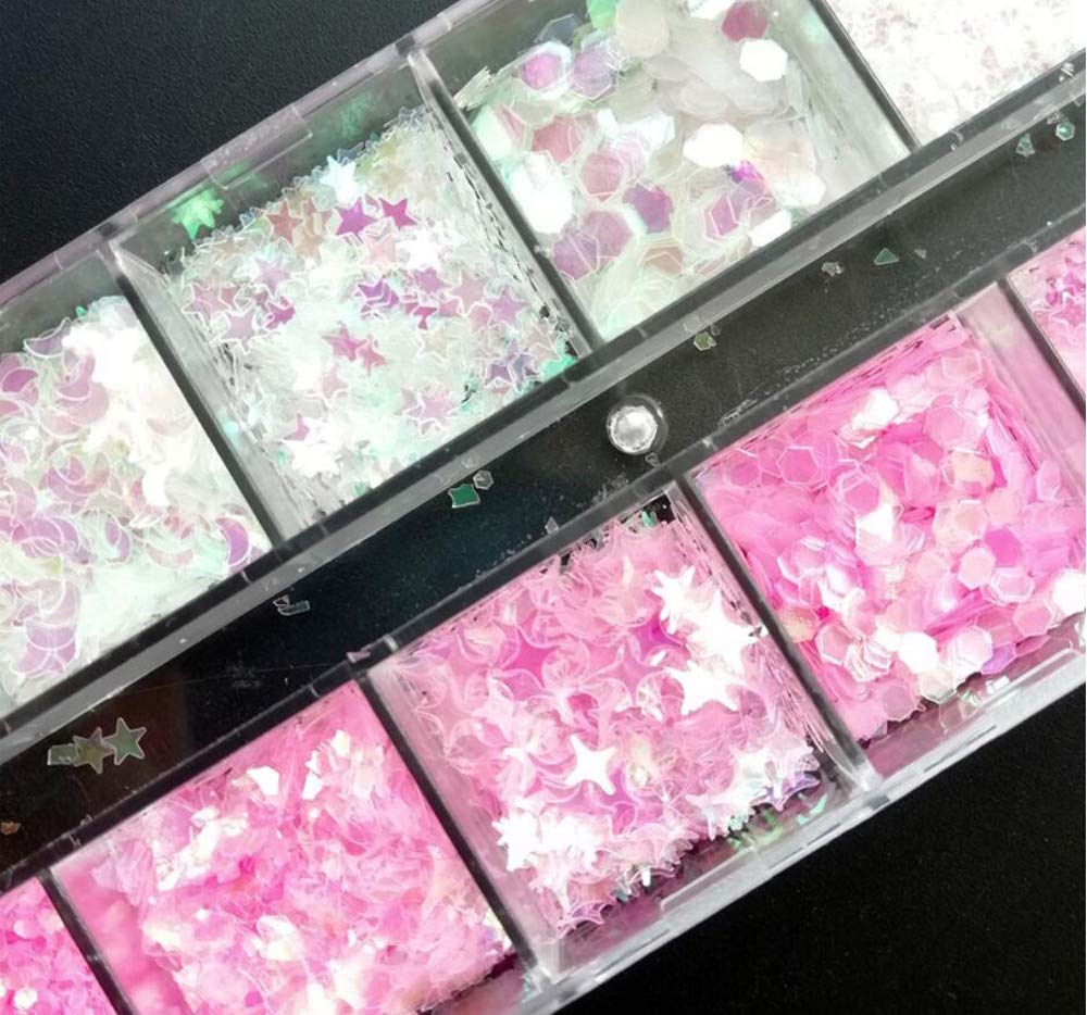 AddFavor 4 Boxes Holographic Nail Sequins Mixed Shapes Iridescent Glitter Flakes Hearts Star Moon DIY Design Manicure Nail Art Decorations Sets Beauty & Personal Care AddFavor