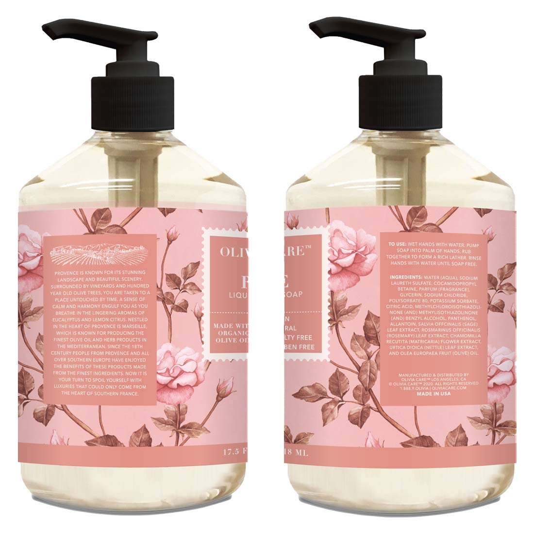 Olivia Care Liquid Hand Soap Rose & Essential Oils. All Natural - Cleansing, Germ-Fighting, Moisturizing Hand Wash for Kitchen & Bathroom - Gentle Beauty & Personal Care Olivia Care