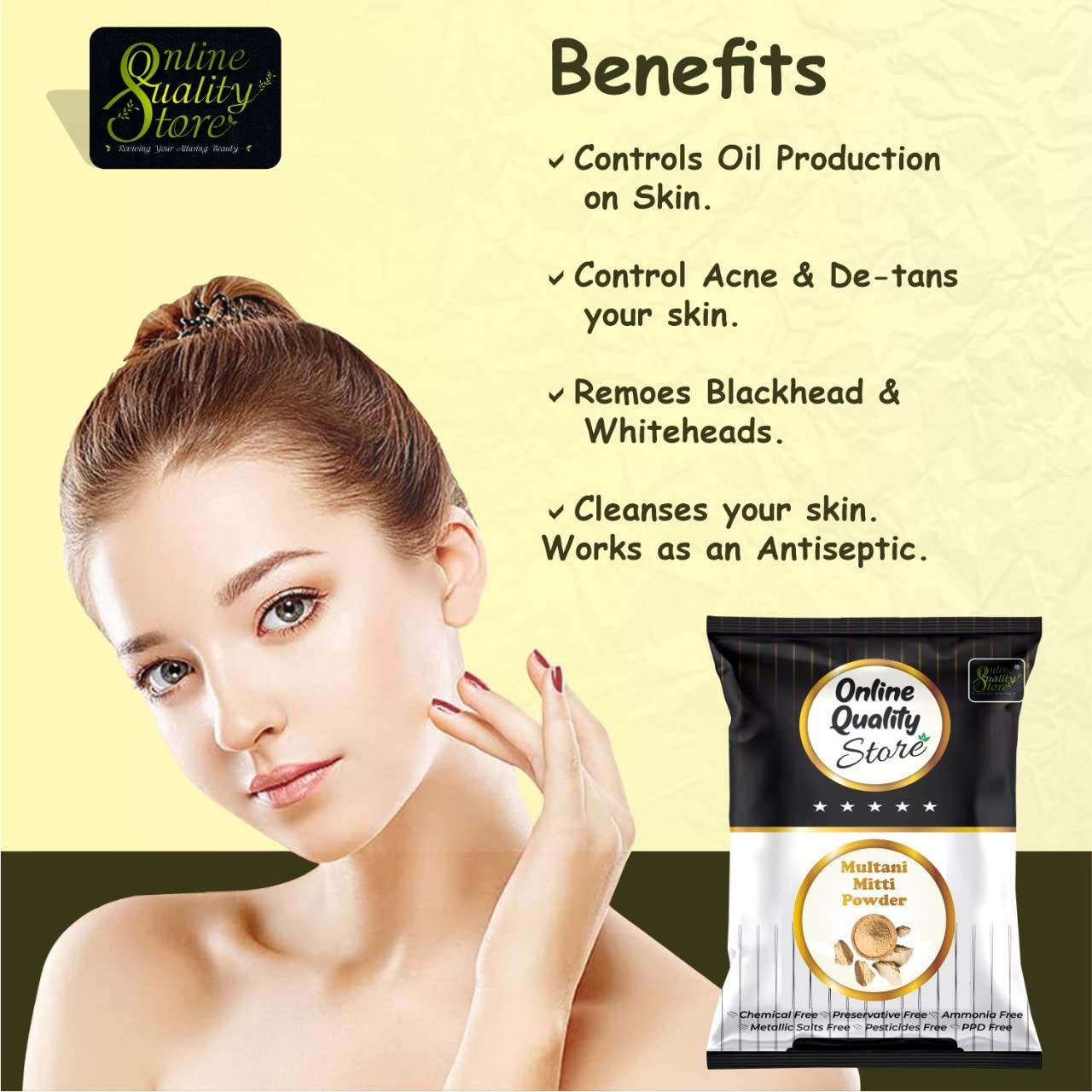 Online Quality Store 100% Herbal Multani Mitti_100g - Multani Mud Mitti | Indian Healing Clay | Bentonite Clay | Face Pack Pure & Natural Powder Beauty & Personal Care Online Quality Store