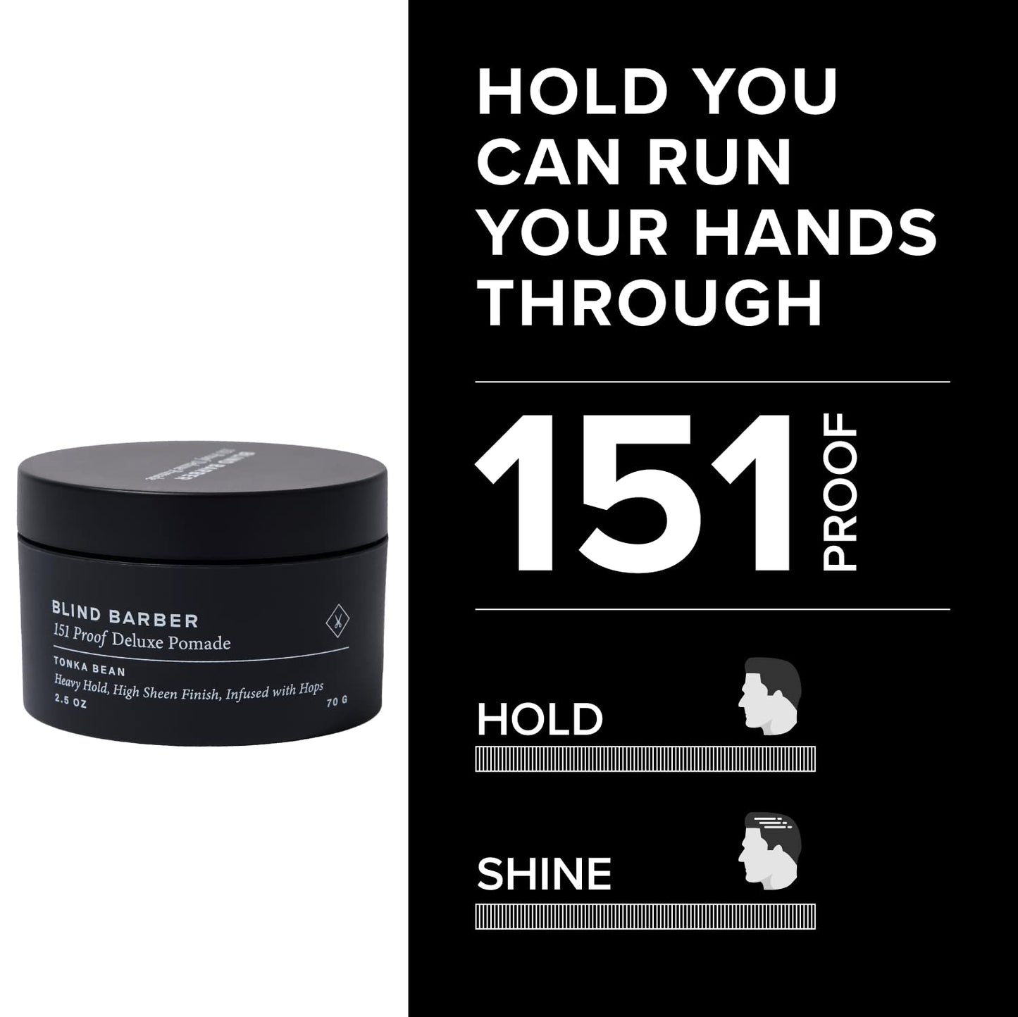 Blind Barber 151 Proof Deluxe Hair Pomade for Men - Water Based Pomade with Hops & Tonka Bean - Heavy Hold & High Shine Finish - Free of Parabens Beauty & Personal Care Blind Barber
