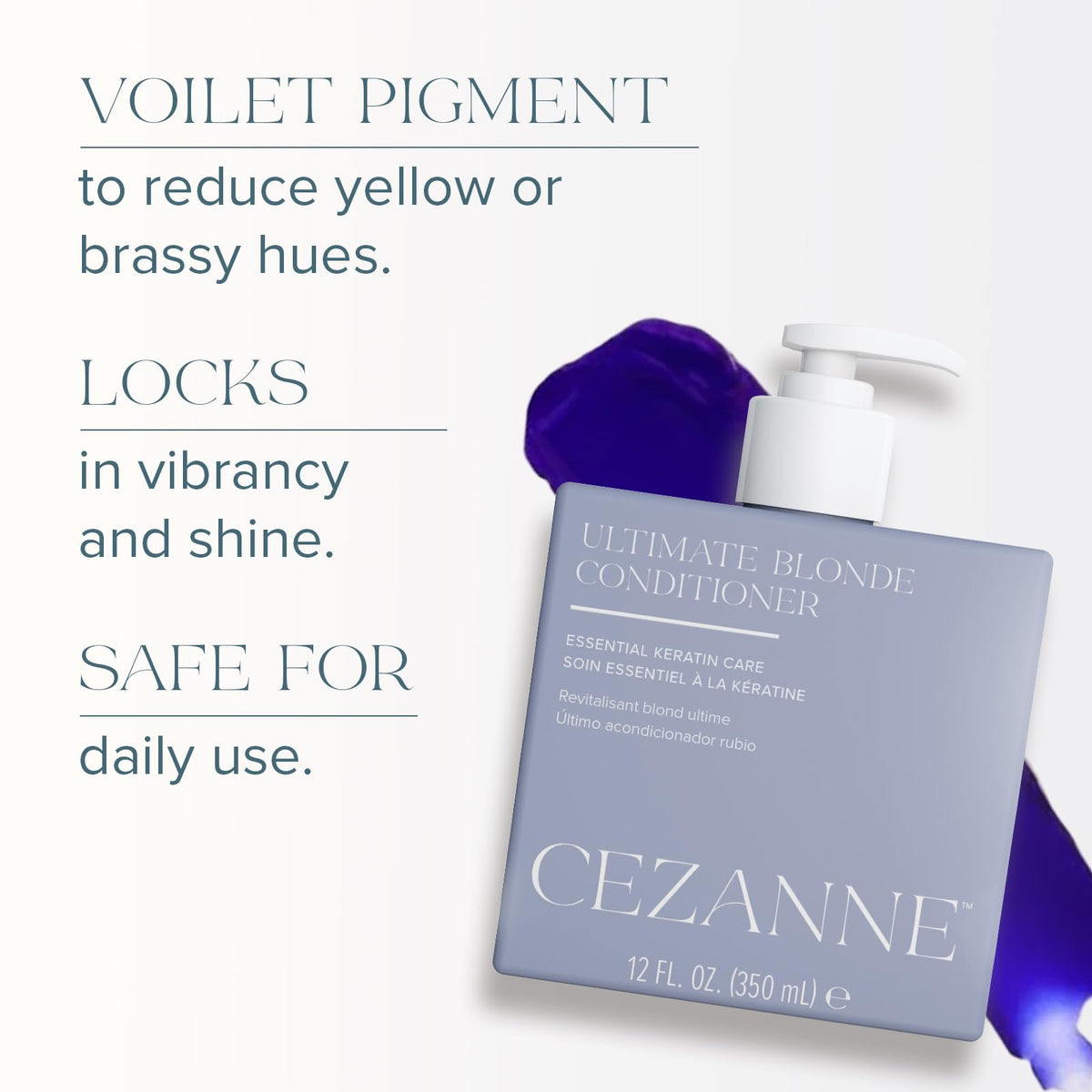Cezanne Ultimate Blonde Conditioner - Violet Toning & Shine Enhancing, Hydrolyzed Keratin & Quinoa - 12 fl oz