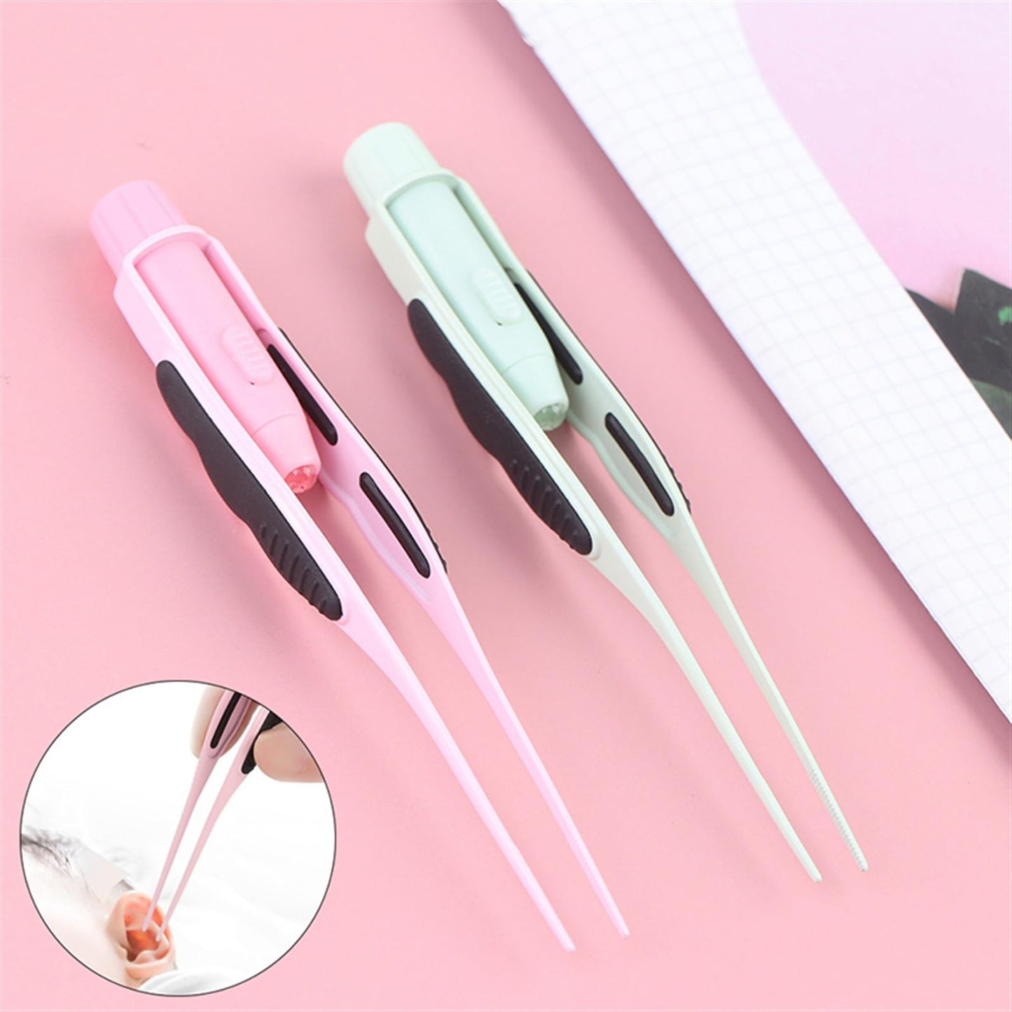 MENGKK Tweezers Professional Stainless Steel Ear Forceps Makeup Light Slant Tip Hair Removal Eyelashes Eyebrow Tweezers Makeup Tool(Pink) Beauty and Personal Care MENGKK