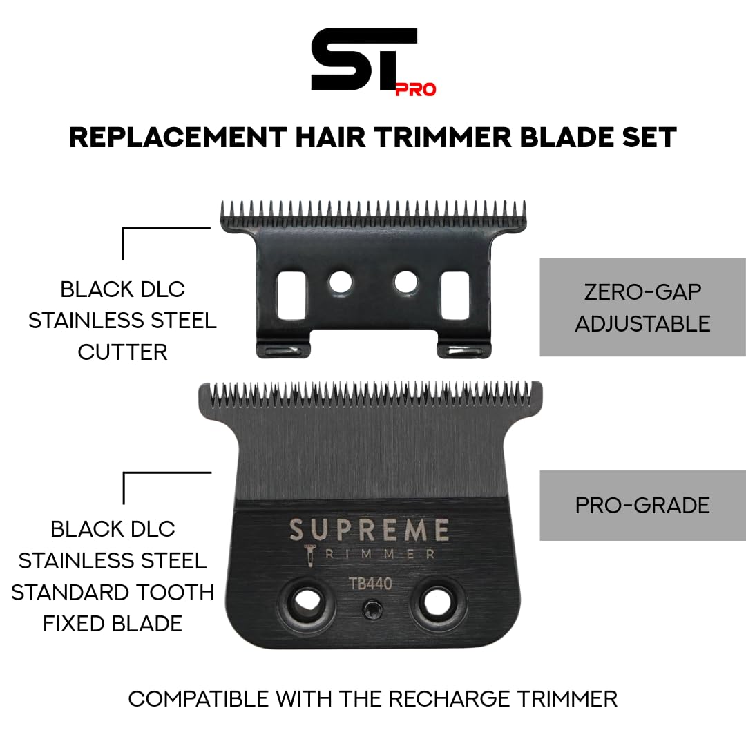 Supreme Trimmer Replacement Standard Tooth T-Blade TB440 - 0 Gap Adjustable, DLC Coated Stainless Steel Trimmer Blade for Recharge ST777 Beauty and Personal Care Supreme Trimmer