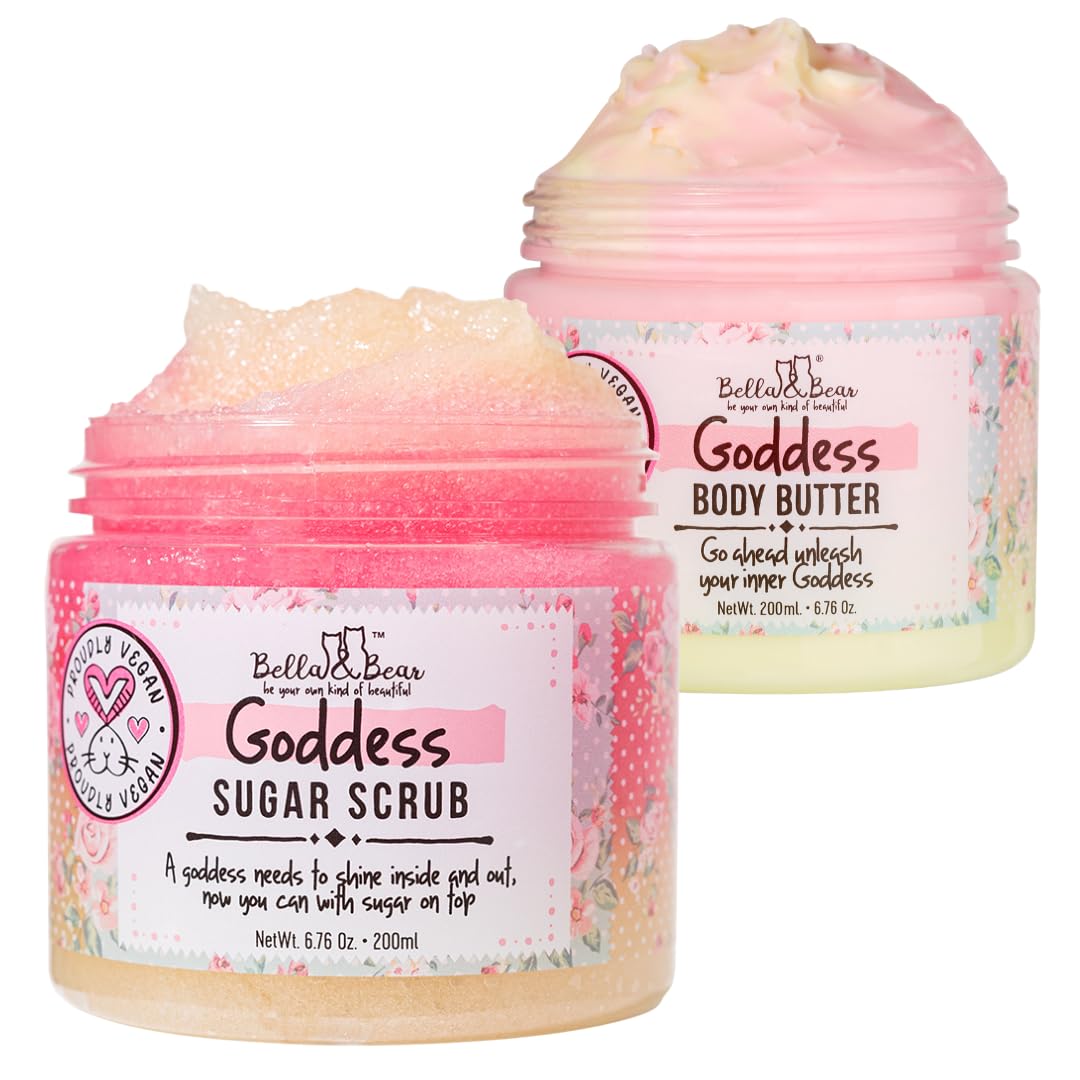 Bella & Bear Body Scrub & Body Butter Set - Goddess Spa Gift Set for Women - Vegan Self Care Bath Set, Mango Pineapple Coconut Scent Beauty and Personal Care Bella and Bear