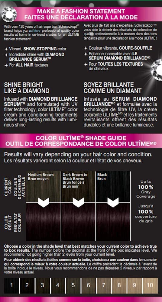 Schwarzkopf Color Ultime 1.3 Black Cherry Hair Dye, Permanent Intense Black with Diamond Brilliance, Fade-Resistant, Covers Grays, All Hair Textures Beauty & Personal Care Schwarzkopf