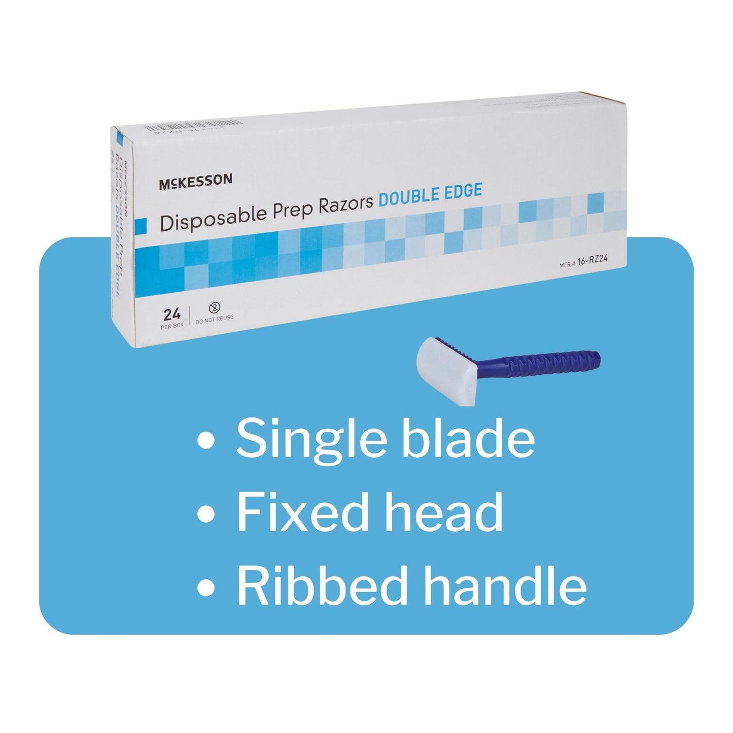 McKesson Disposable Razors [24 Count] Prep Shaving Razor, Single Blade Double Edge, Stainless Steel Blade, For Men and Women, Bulk, Blue Beauty and Personal Care McKesson