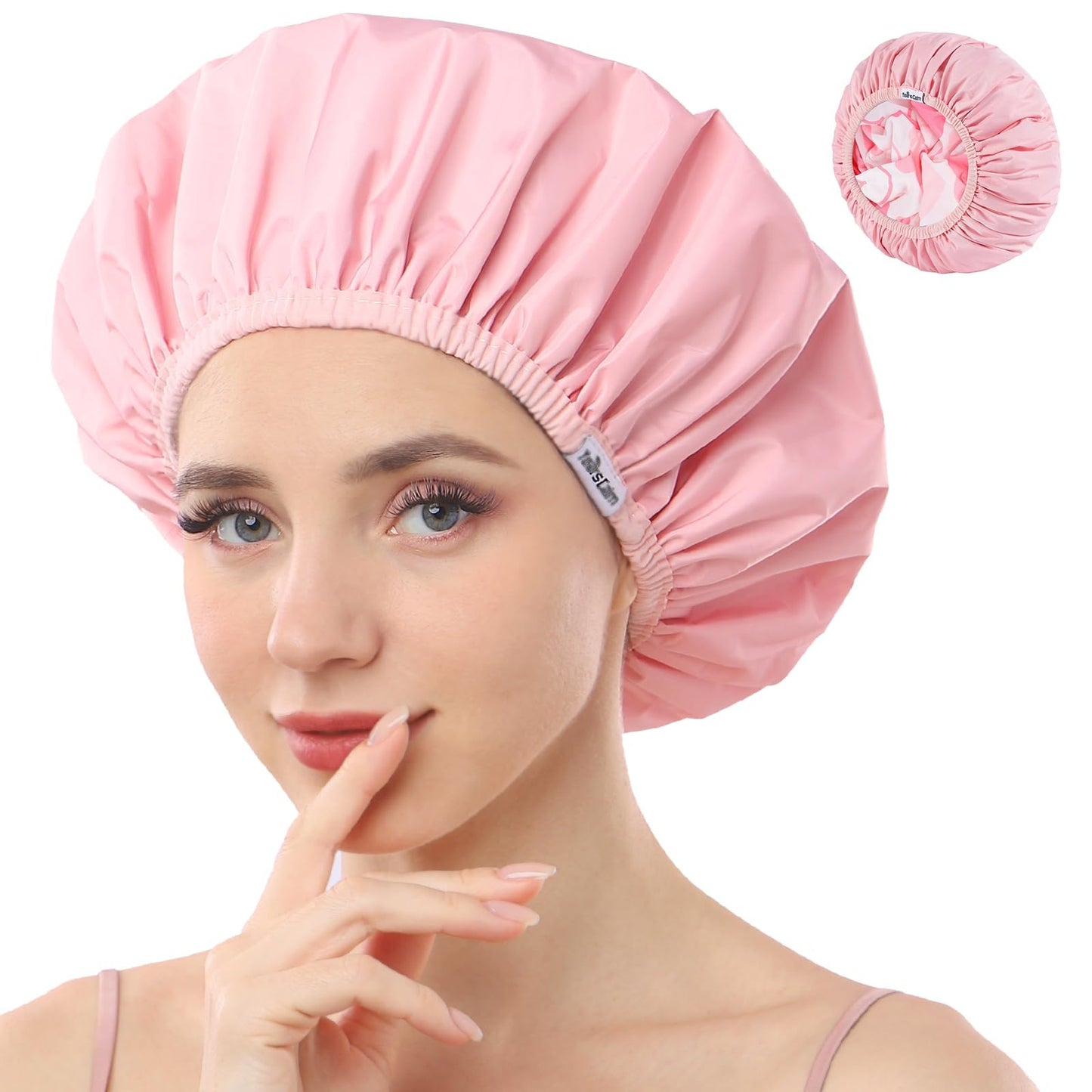 Years calm Shower Caps for Women Reusable Waterproof, Double Layer Waterproof Fabric - Both Sides Usable, Reversible Pattern & Solid Color Design Beauty and Personal Care Years calm