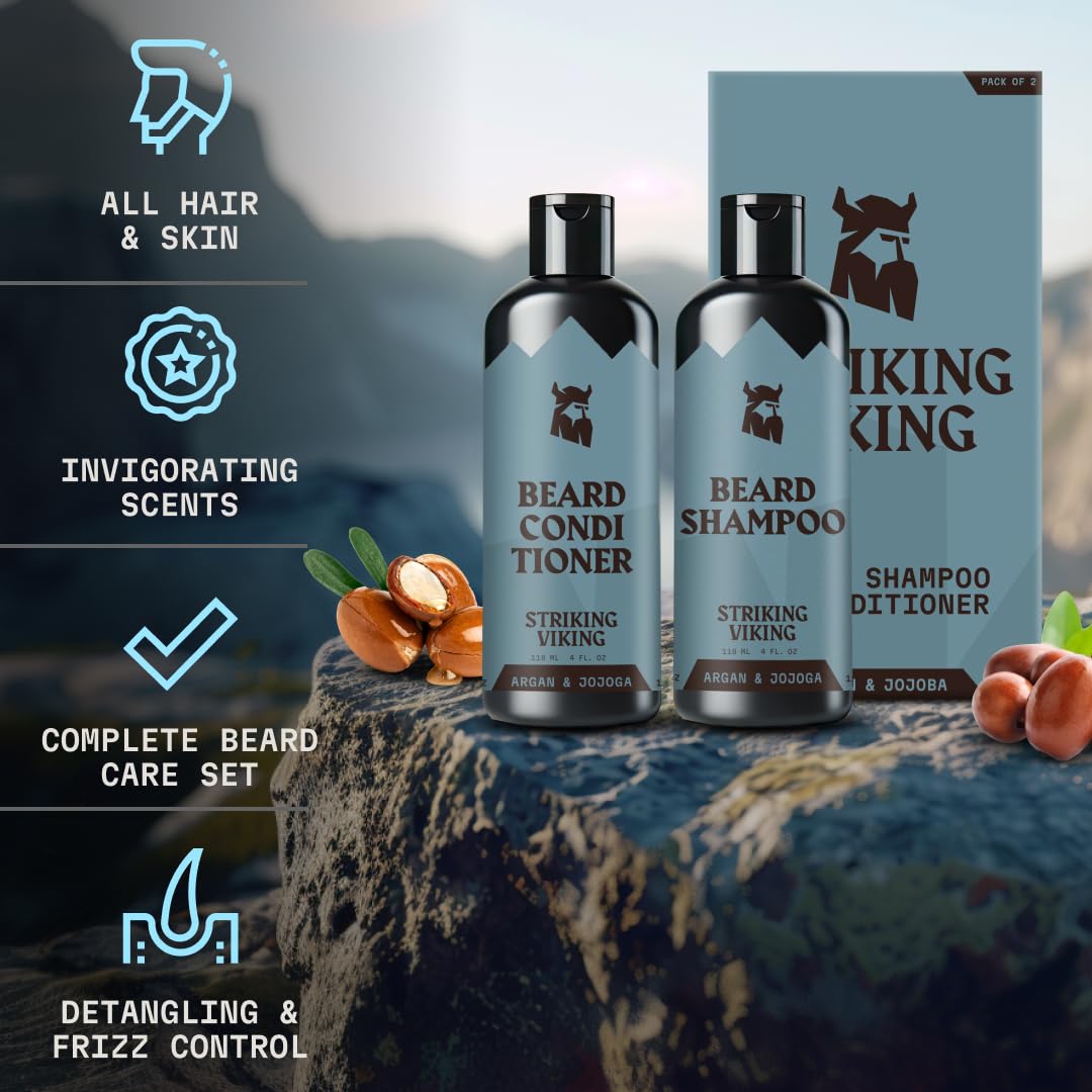 Striking Viking Beard Shampoo and Conditioner Set - 4 Fl Oz Each, Fresh Masculine Scent - Beard Wash and Conditioner for Men - Cleanses & Softens Beauty & Personal Care Striking Viking