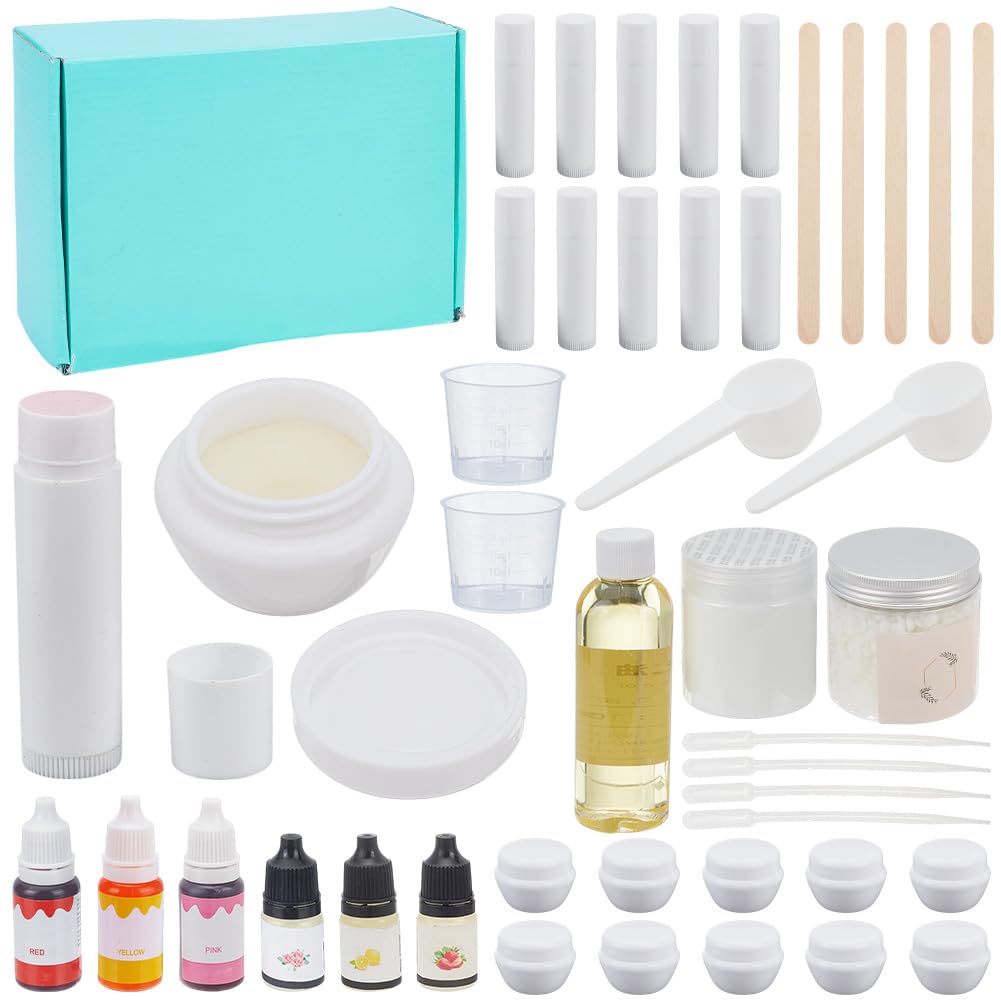 WEBEEDY DIY Lip Balm Kit,53 Pcs Natural Moisturizing DIY Lip Gloss Making Kit with Beeswax,Shea Butter,Essential Oil,Empty Lip Balm Tube,Make Your Own Beauty and Personal Care WEBEEDY