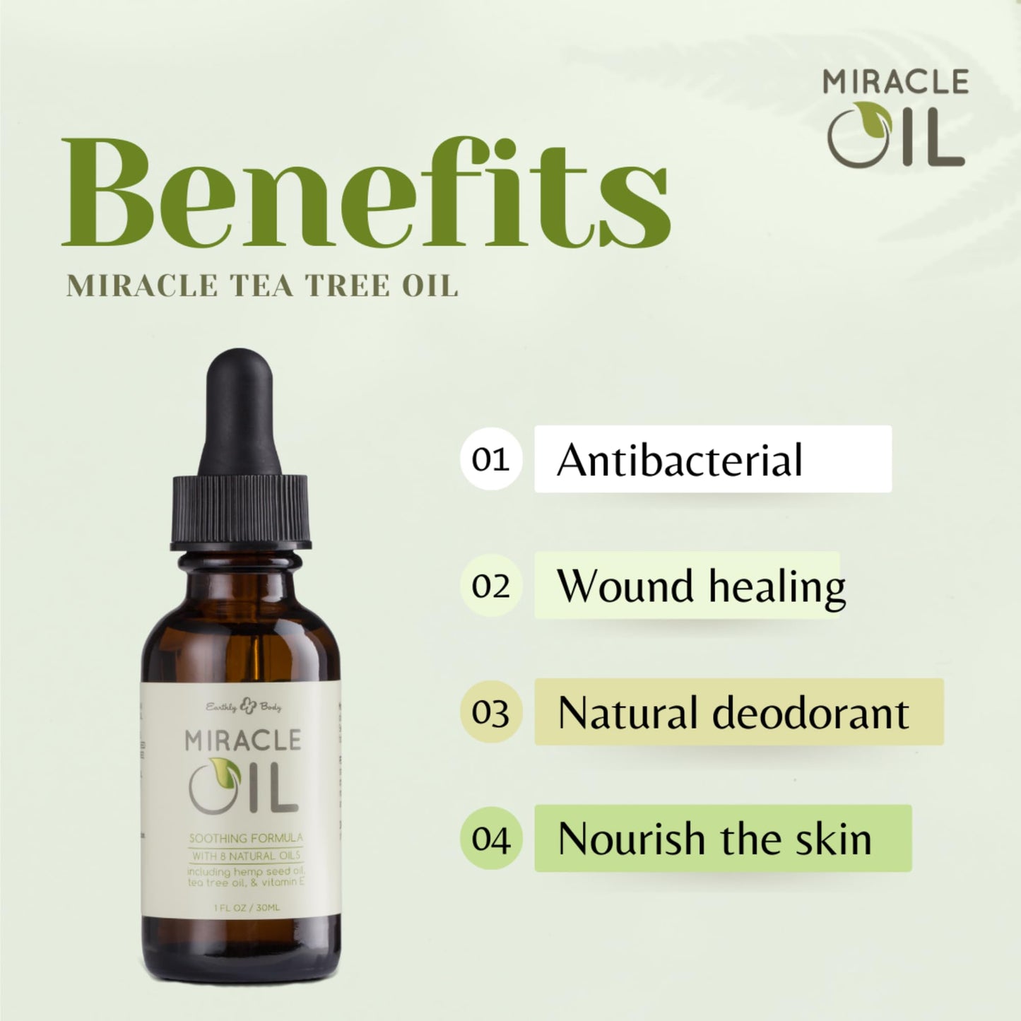 Earthly Body Miracle Oil, 1 fl. oz. - 2 Pack - 100% Natural Tea Tree Oil, Hemp Seed Oil & Vitamin E - Moisturizer, Calms Skin Irritations, Helps Beauty & Personal Care Earthly Body