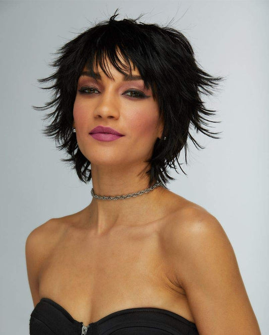 Jinx Blush Wig Color Onyx - Sepia Wigs Short Pixie Cut Vintage Style Shag Synthetic Straight Costume Fantasy Spunky Rocker Anime Black