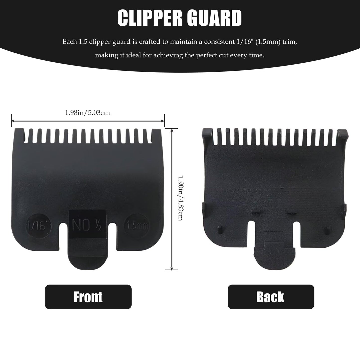 Clipper Combs & Guides for W*ahl 1/2 Clipper Guard,6x Guards Replacement for 1/16 Clipper Guard, Attachment Number #1/2-1/16''(1.5mm),Black by Beauty and Personal Care YTXXDEUS