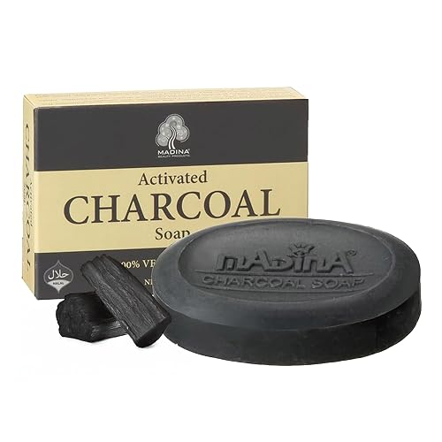 Madina Activated Charcoal Soap Bar - Deep Cleansing, Detoxifying, Oil Control, Acne, 100% Vegetable-Based, Halal, Gentle Face & Body Cleanser, 6 Pack Beauty & Personal Care Madina