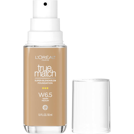 L'Oreal Paris True Match Super-Blendable Foundation, Medium Coverage Liquid Foundation Makeup, W6.5, Medium, 1 Fl Oz