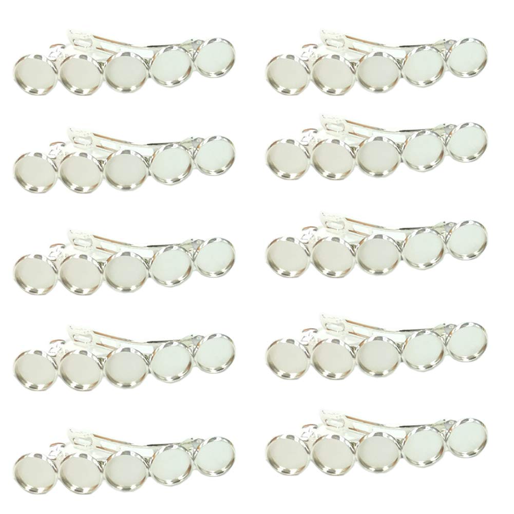 10 Pieces Metal Hair Clips with Round Tray Bases Fit 12mm Hair Clip Cabochon Settings, Silver Barrettes with Blank Trays for DIY Hair Accessories Beauty & Personal Care lasenersm