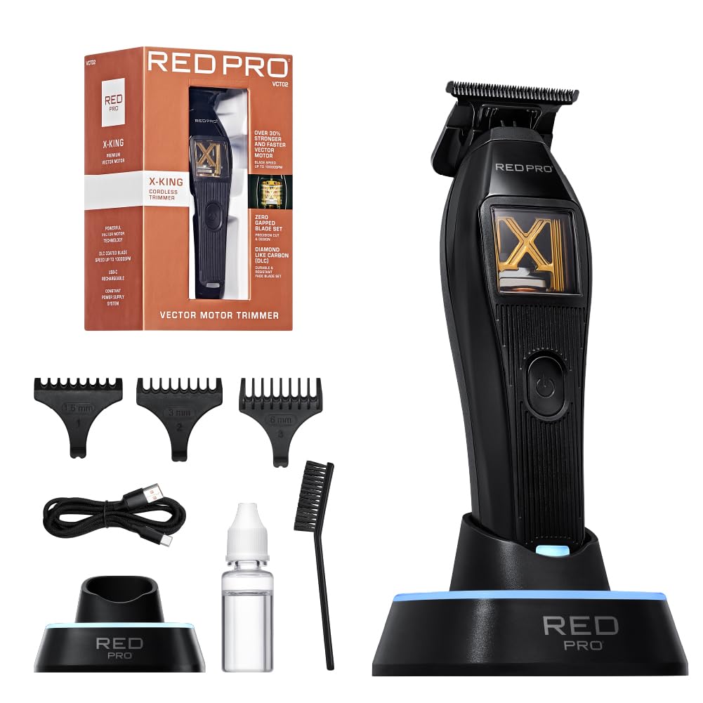 RED PRO X King Vector Motor Cordless Hair Trimmer Professional Barber Detail Beard Trimmer DLC Blade USB C 240 Min Gold Black Beauty and Personal Care RED Pro