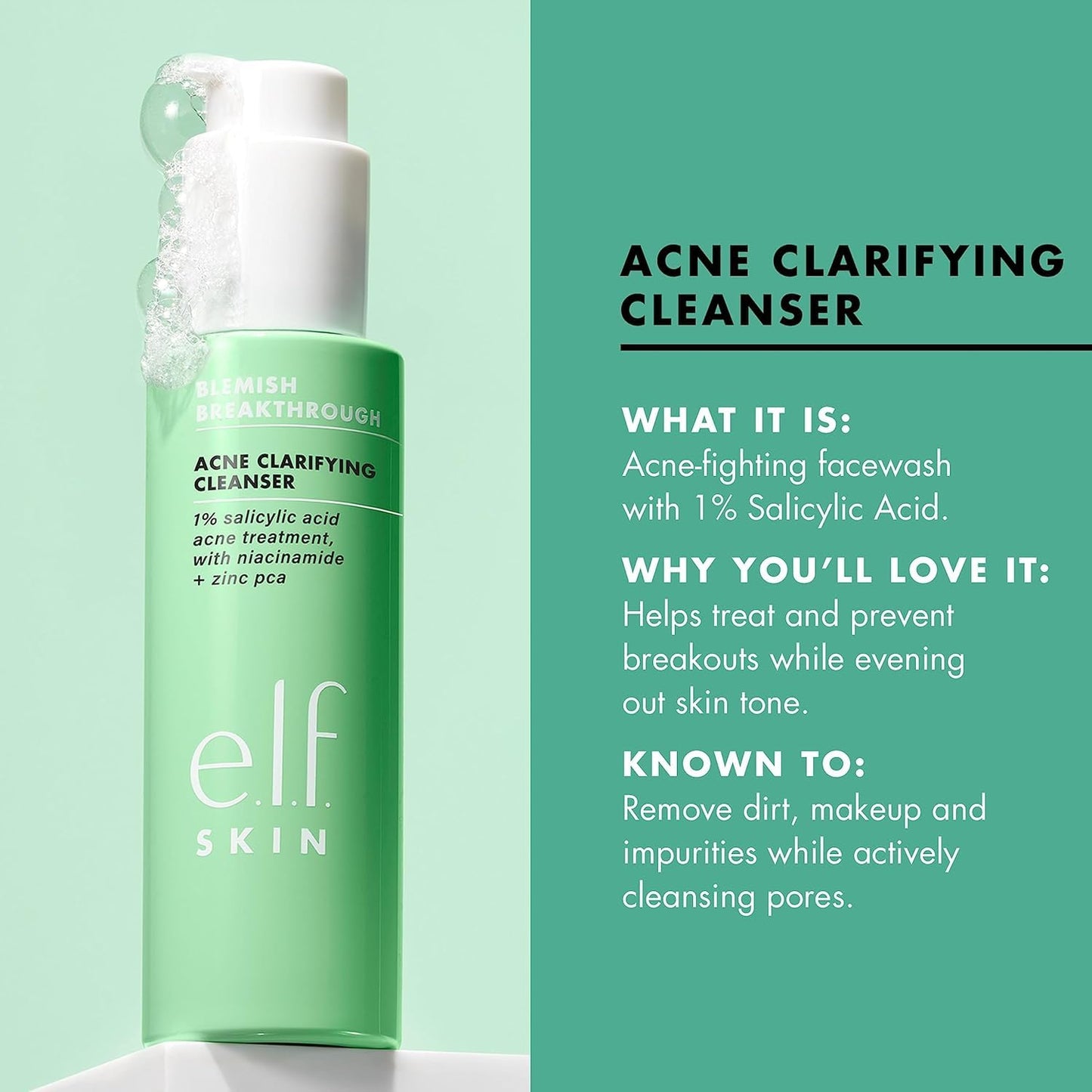 e.l.f. SKIN Blemish Breakthrough Clarifying Cleanser, Gel Cleanser For Removing Makeup, Controlling Oil & Clarifying Pores, 1% Salicylic Acid Beauty & Personal Care e.l.f.