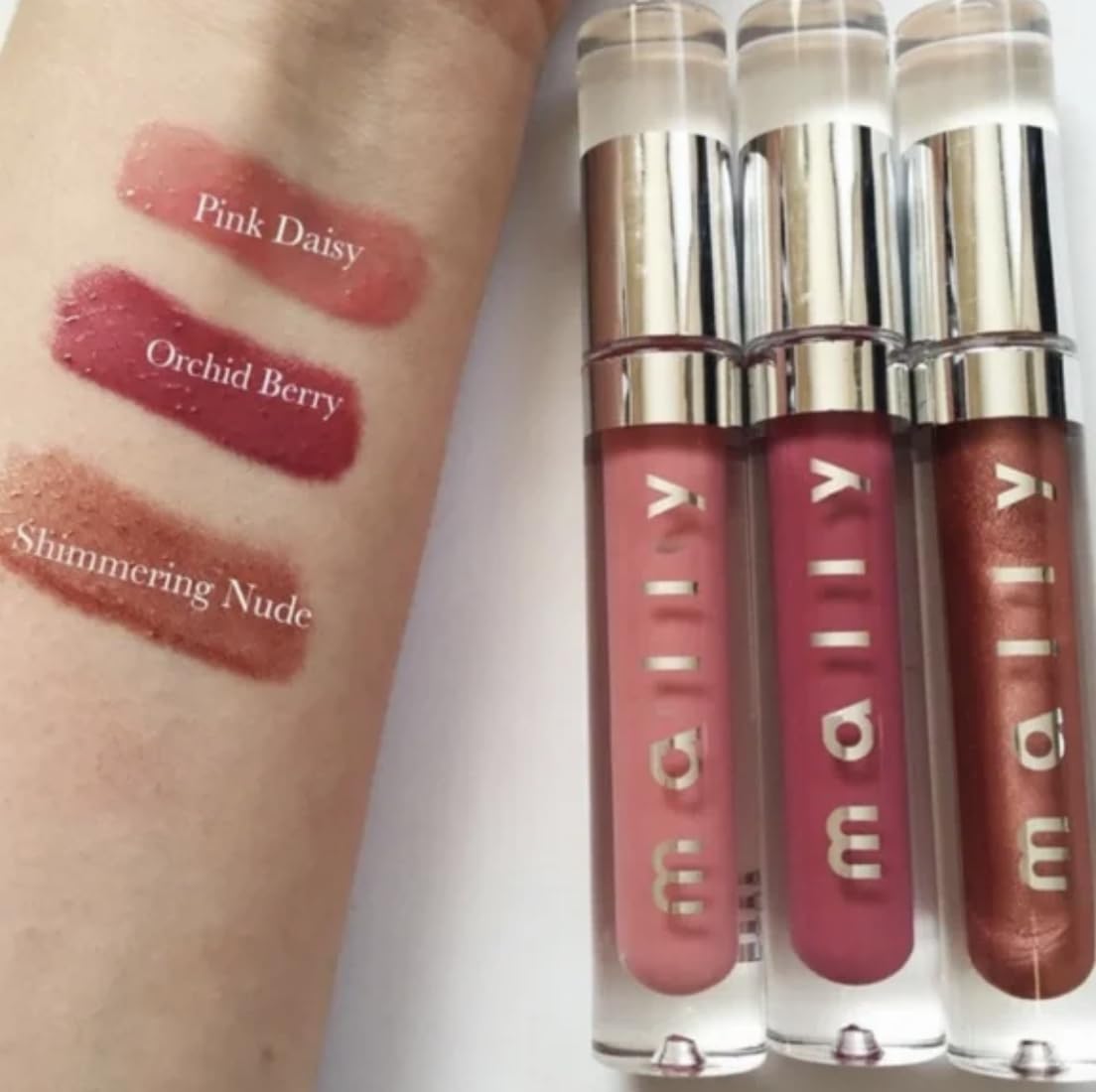 Mally H3 Lip Gloss Trio Gift Set - High-Shine Hydrating Lightweight - Shimmering Nude, Orchid Berry, Pink Daisy Beauty & Personal Care Mally Beauty