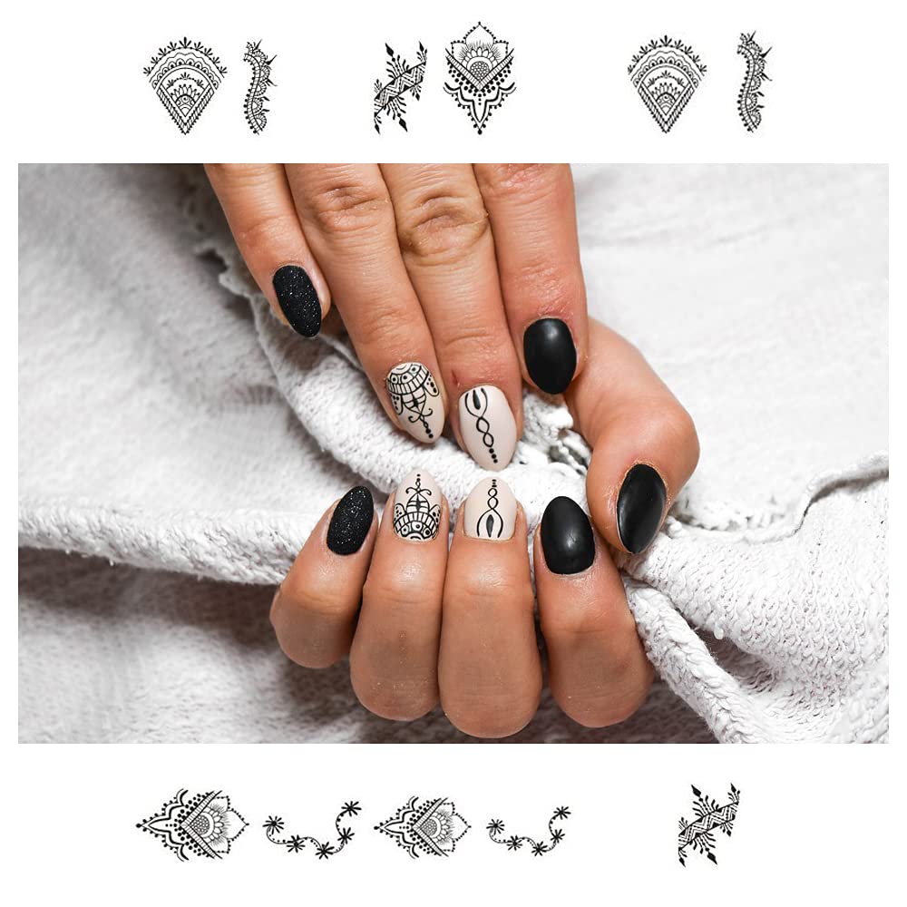 13 Sheets Black Nail Stickers Boho Retro Nail Decals Black Nail Tattoos Water Transfer Nail Decals Nails Supply Necklace Jewelry Feather Nail Design Beauty & Personal Care XMMXNBJ