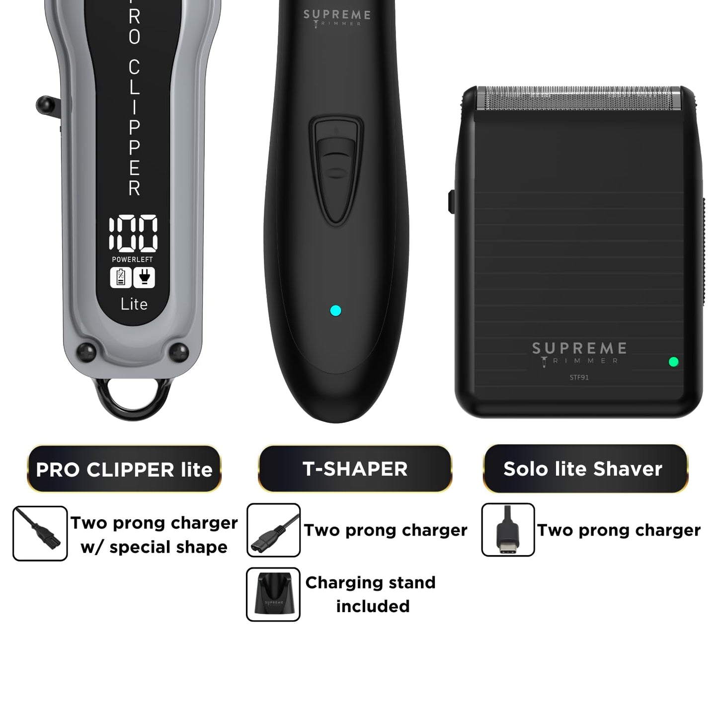 Supreme Trimmer 3-in-1 Barber Bundle - Pro Clipper Lite, DLC T-Shaper Trimmer, Solo Lite Foil Shaver - Professional Beard Trimmer/Clipper Kit - Value Beauty and Personal Care Supreme Trimmer