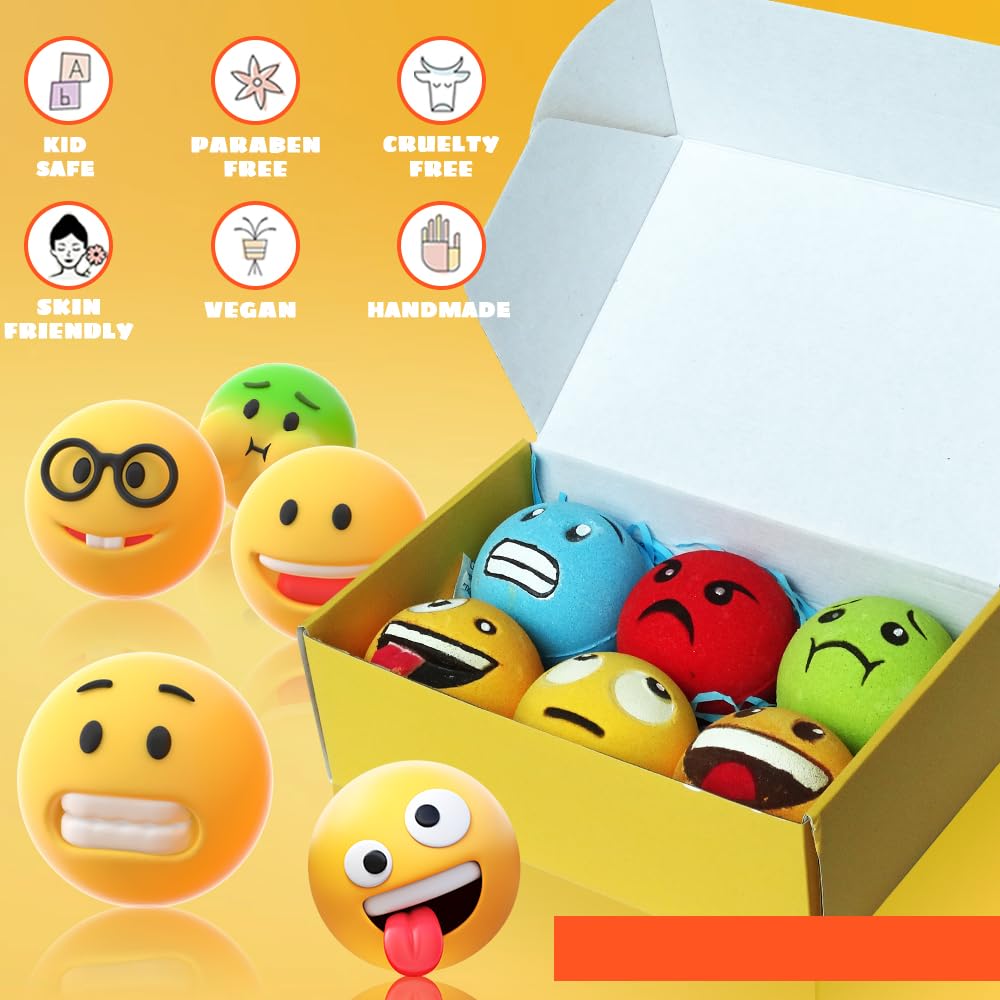 HZEX Large Emotion Face Bath Bombs Set of 6 - Fun Emoji-Inspired Spa Fizzies - Handmade with Shea Butter, Cocoa Butter & Essential Oils… Beauty & Personal Care HZEX