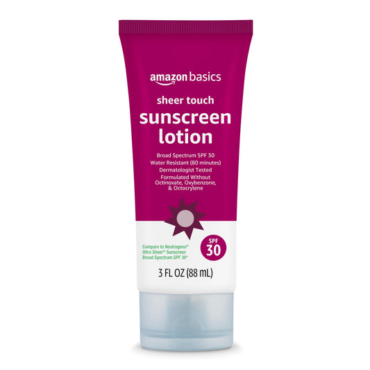 Amazon Basics Sheer Face Sunscreen SPF 30, UVA/UVB Protection, Water Resistant (80min), Formulated without Octinoxate & Oxybenzone, 3 fl oz (Pack Beauty & Personal Care Amazon Brand - Solimo