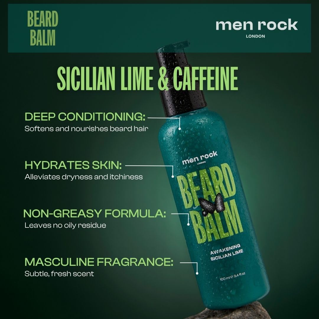 Men Rock Beardy Beloved Awakening Essential Beard Kit - Sicilian Lime - Beard Oil, Balm, and Wash - Mens Face Care - Skincare Products for Men - 3 Pc Beauty and Personal Care Men Rock