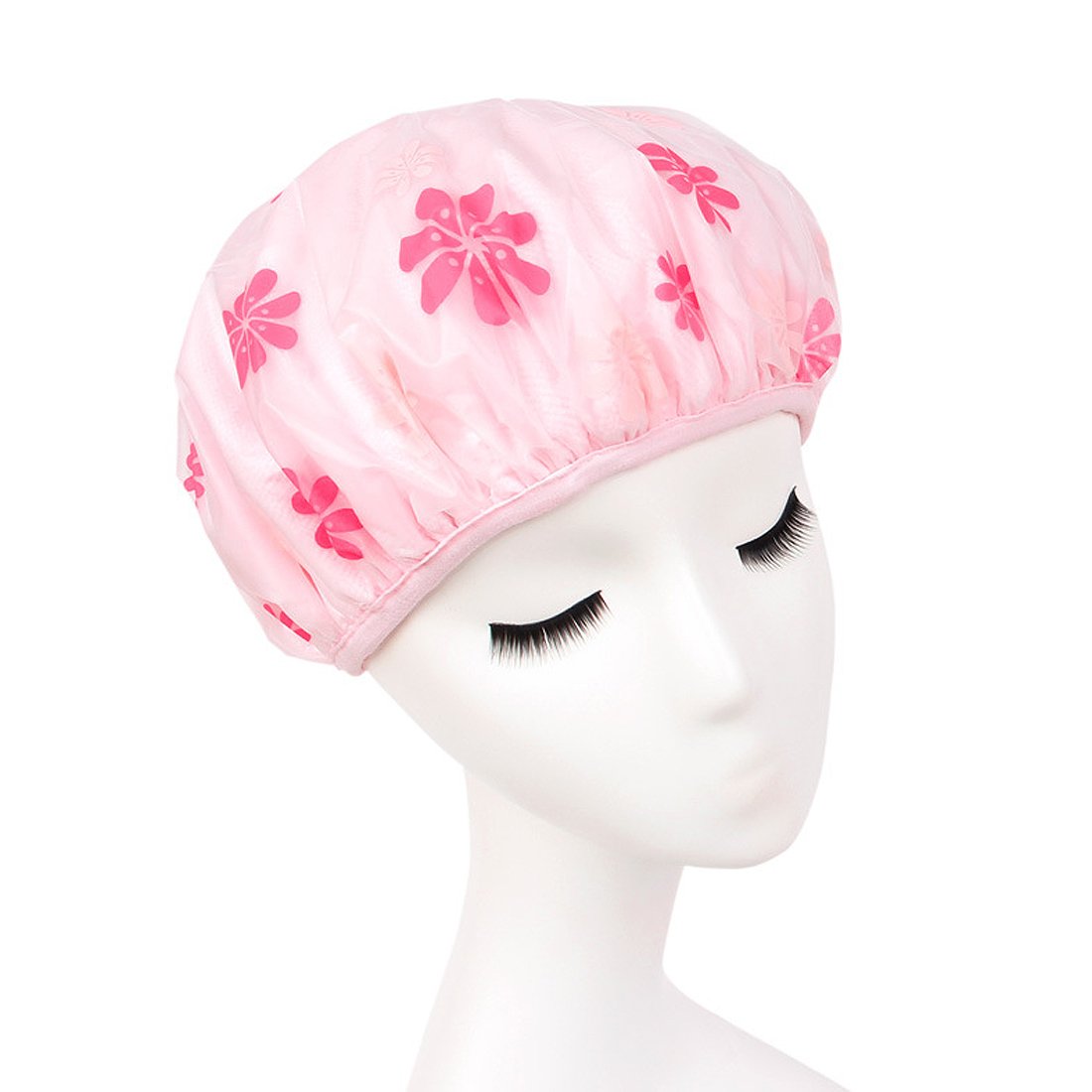Ruilogod Pink PEVA Microfiber Dual Layers Flower Printing Waterproof Bath Hair Cap Hat (id: 753 32e c1e e0a c7d Beauty and Personal Care Ruilogod